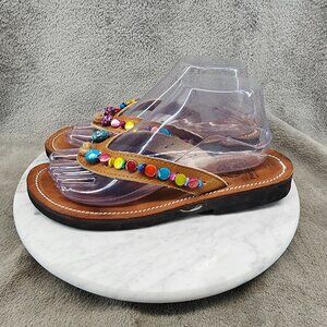 Pies Bonitos Shoes Womens Size 7.5 Brown Leather Slip On Sandals *GUC*